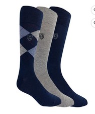 Chaps 3 Pairs Classic Dress Crew Socks Men's Size 10-13 Navy Argyle Navy & Grey