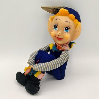 Vtg 13.5'' Blue Knee Hugger Pixie Elf Pointed Ears Holiday Fair Hedaya 1964 Japan