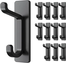 pickpiff 10-Pack Self Adhesive Hooks, Extra Sticky 10LB (Max), 12 Pack, Black 