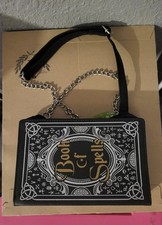 Halloween Book Of Spells Handbag Black Silver Tone Zip Around Purse Witch Spooky