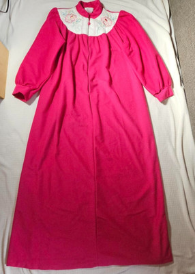 Sears Carriage Court Pink Fleece Front Zip Nightgown-Women's Size 10-Vintage-USA