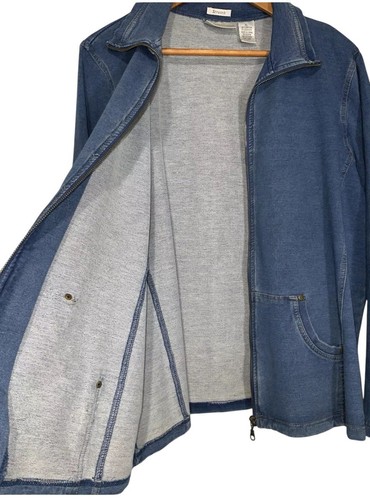 Draper’s & Damon’s Blue Denim Look Stretch Cotton Zip Up Jacket Pockets Coat - Picture 22 of 23