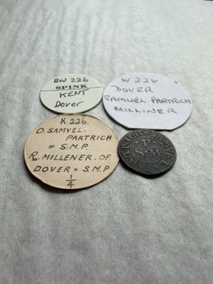 {200}17th Century farthing KENT DOVER Samuel Partich SMP MILLENER of Dover W.226