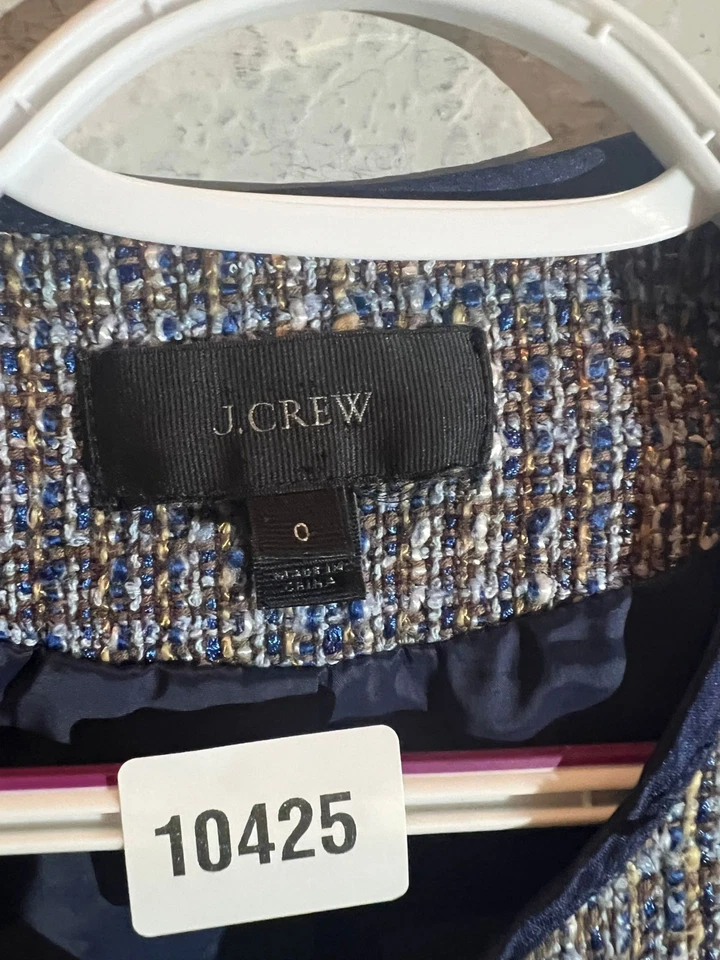 J. Blazer CREW Tweed Flecos Recortados Cremallera Completa Informal Empresarial Chaqueta Para Mujer Talla 0 Foto 3 de 4