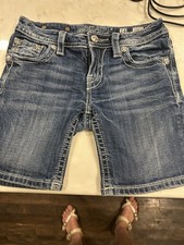Miss Me Girls Jean Shorts Size 14 JK8524D Mid-Short Bling Embellished Embroidery