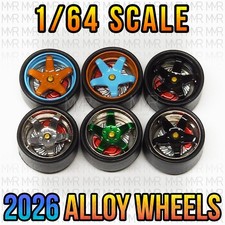 1/64 Scale 9.5 ALLOY WHEELS w/ BEARINGS Real Rider Wheels Rims Tires Set for Hot