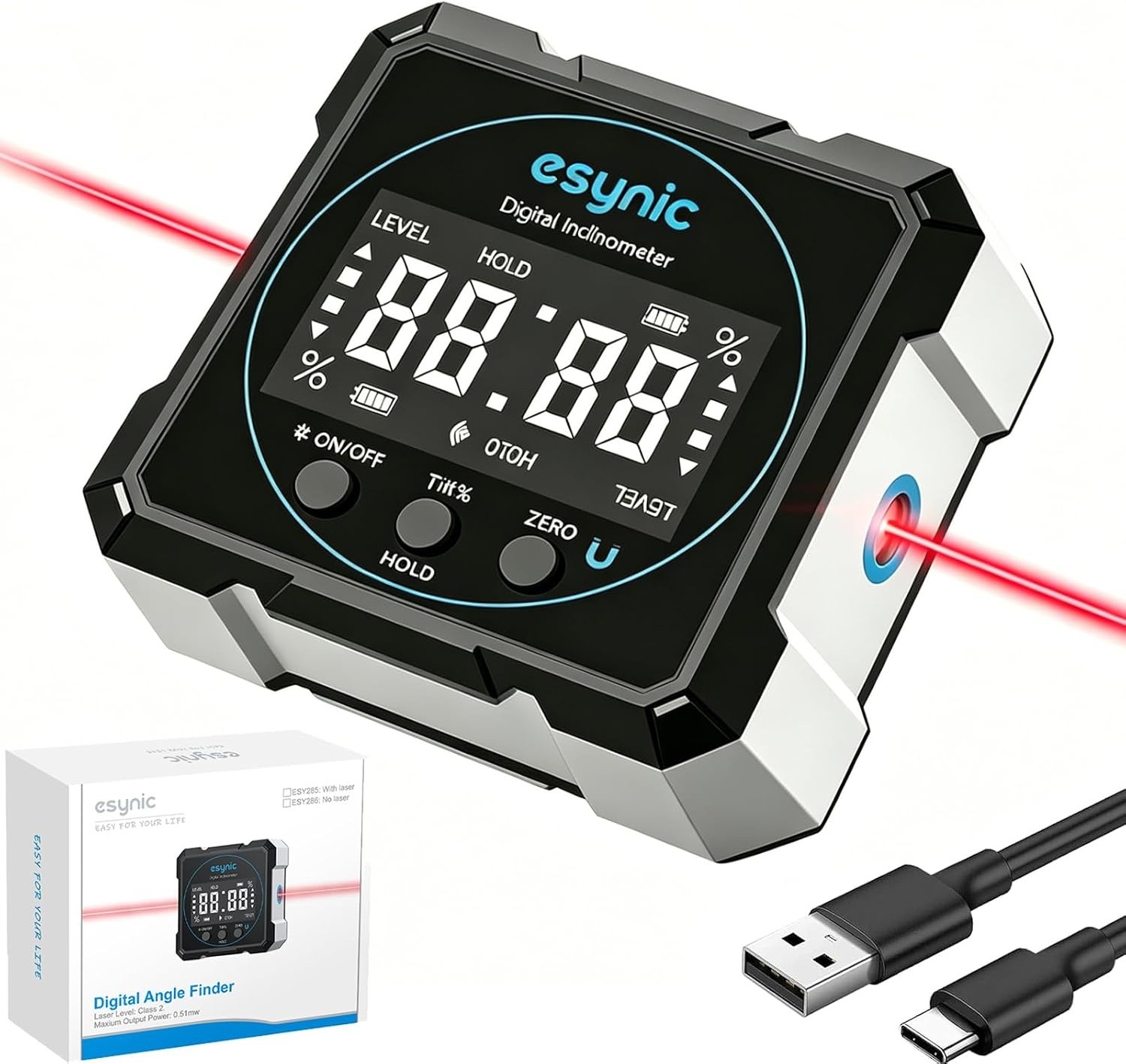 eSynic Digital Angle Finder for woodworking and construction: four-side magnets