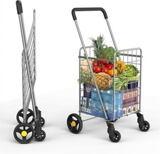 Foldable Utility Shopping Cart 360  Swivel Wheels Grocery Laundry Lightweight
