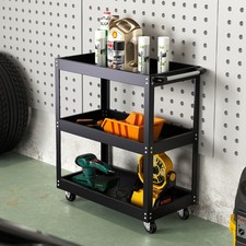 Tool Steel Storage Cabinet Black 3 Tier Trolley For Workshop Garage Warehouse 