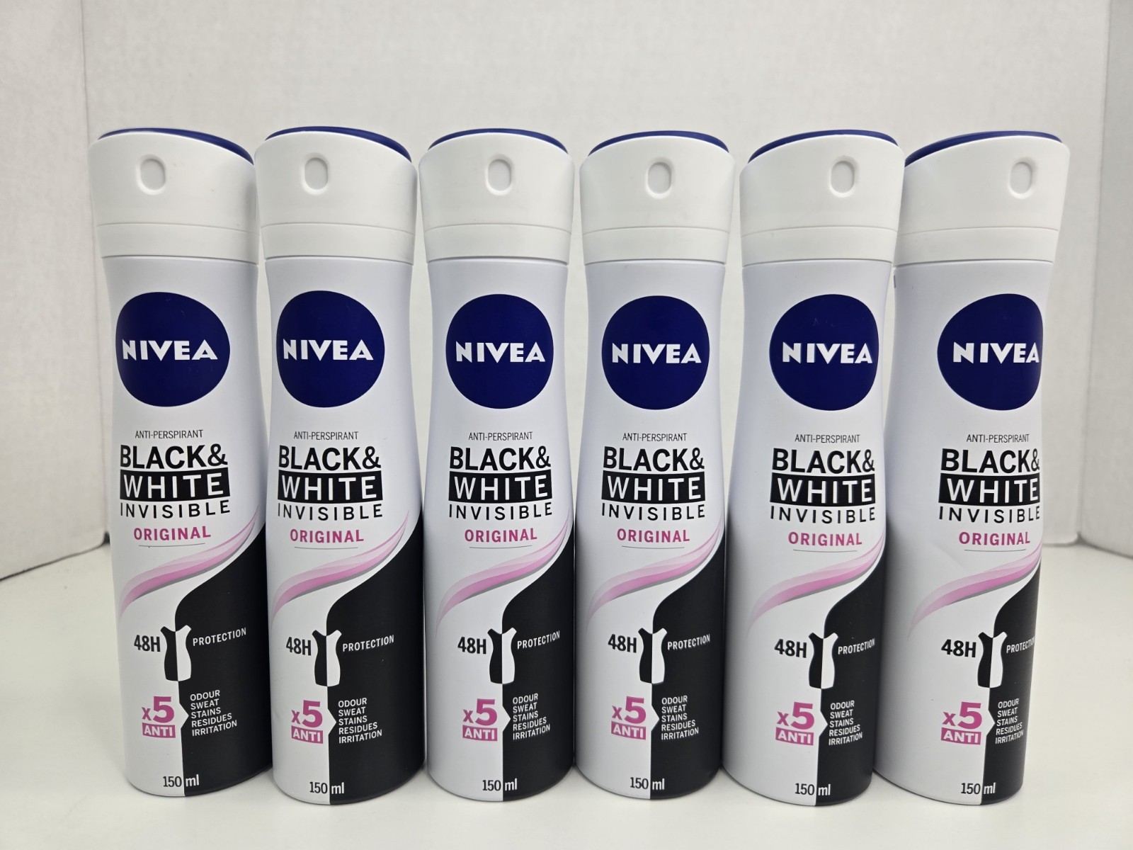 Nivea Black & White Invisible Original Anti-Perspirant Spray 150ml 6 Pack Sealed