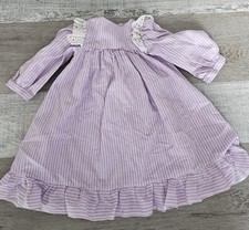Vintage Handmade Baby Purple Striped Print Dress For 16-20" Dolls Prairie 90