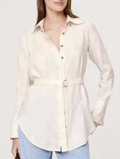 NWT Banana Republic RT$110 Ivory Linen Belted Button-Up Tunic Top Shirt S Petite
