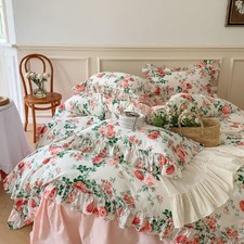Girls Flower Comforter Set Twin XL Boho Twin XL 68"x90" Ruffle Rose Flower