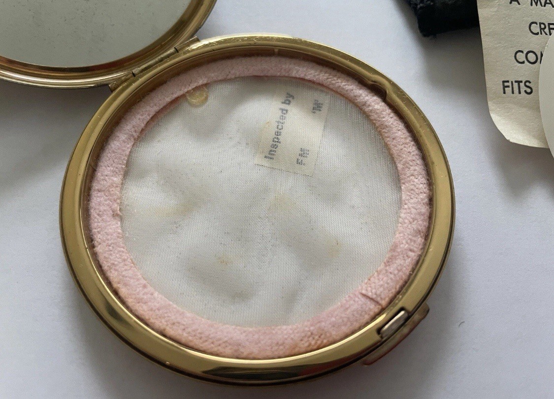 NEW Stratton Gold Compact Lucky Billiken Crystals Enamel 3" w/Pouch & Box