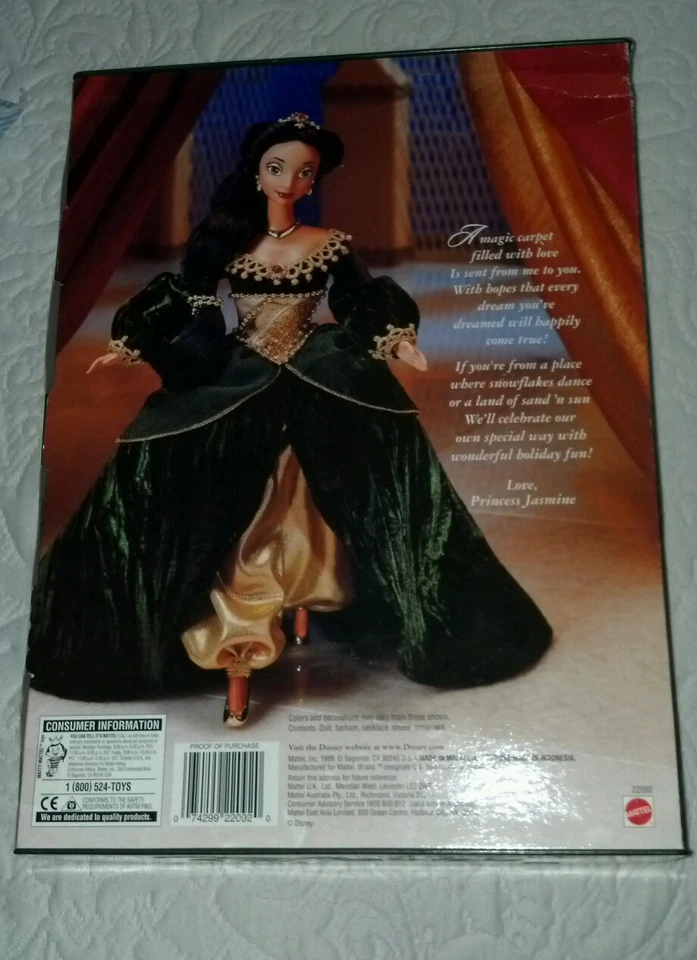 Muñeca Barbie de colección Walt Disney Aladdin Holiday Princess Jasmine 1999 Foto 3 de 4