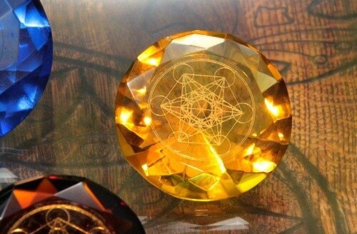 Tachyonen Glas Diamant Metatron gelb 45 Energie Heilige Geometrie Jophiel 3. Cha