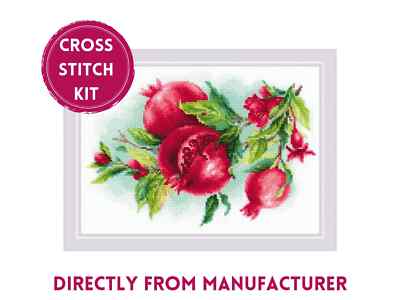 RIOLIS Counted Cross Stitch Kit 2175 Juicy Pomegranate - Red Ripe Fruit Branch