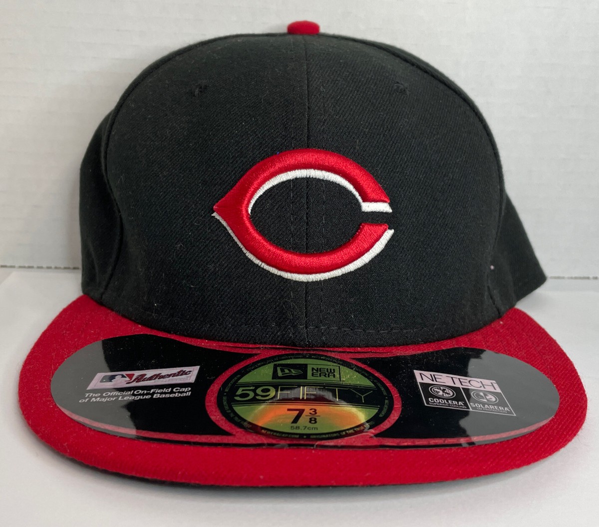 い New Era 5950 Fitted Cincinnati Reds Hat Black W/ Red Logo~Size 7 3