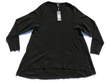 NEW 278 EILEEN FISHER Woman 1X Black Washable 100 Merino Wool Knit Sweater Top