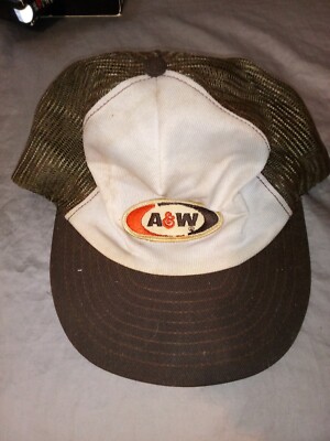 Vtg A&W Root Beer Soda Advertising Mesh Trucker Snapback Hat Swingster USA Patch