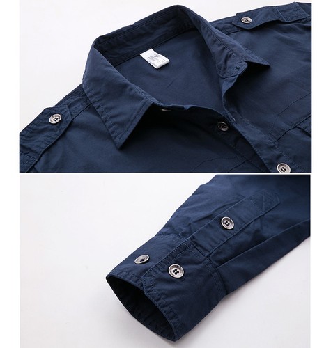 Mens Military Denim Shirts Fashion Long Sleeves Dress Jeans Tops Cotton Shirts - Picture 10 of 14