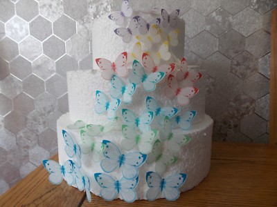45 PRECUT Mehrfarbig Essbar Oblate/Reispapier Schmetterlinge Kuchen/Cupcake Topper 
