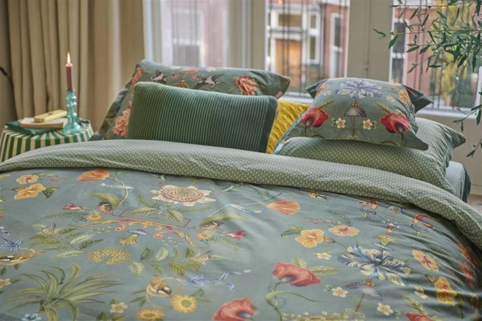 PIP Studio Perkal Bettwäsche 135x200 Botanico Verde Blue Vögel Blümen Wende - Bild 4 von 4