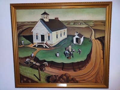 Grant Wood - Tag des Baumes Arbor Day - Ölgemälde  mit Rahmen  Größe 84*75 cm