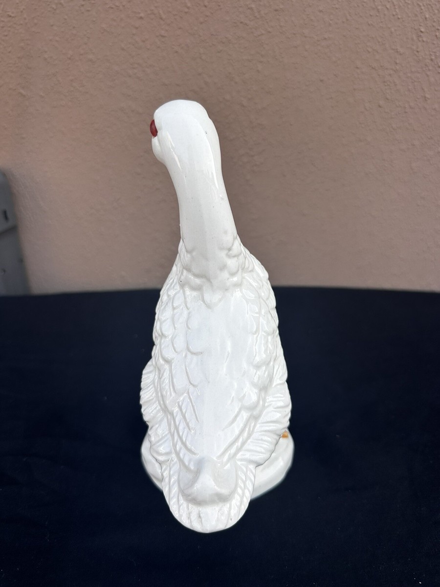 Vintage 8.5” Ceramic White Duck Hand Painted Yellow Orange
