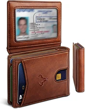 Men Wallet, Slim Leather Wallet Front Pocket Card Holder Gift for Men 11 Slots R