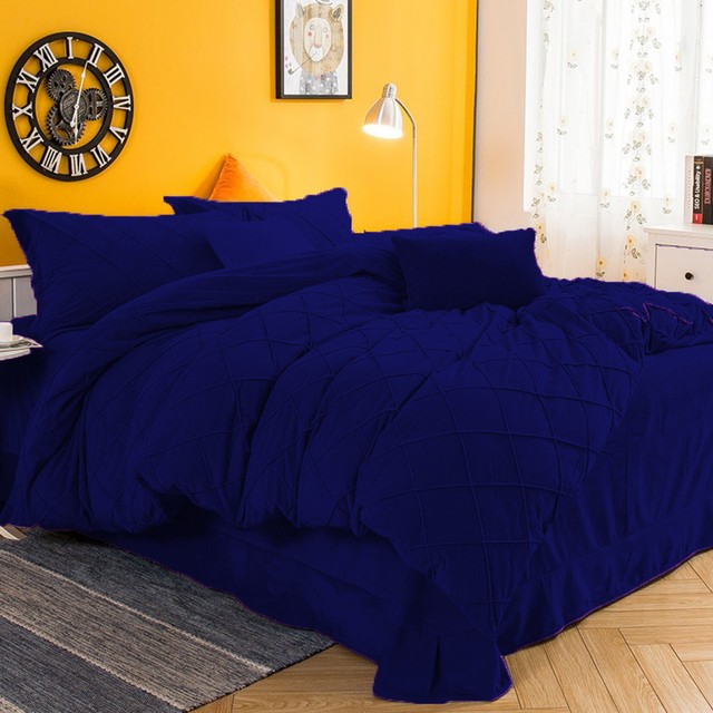Special Arrival 5 Pc Oly Queen Royal Blue Pintuck Velvet Duvet