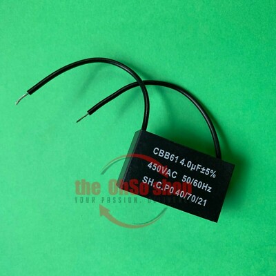CBB61 AC450V 4μF 4.0uF Wired Motor Run Capacitor with Fixing Hole, Black, Fan