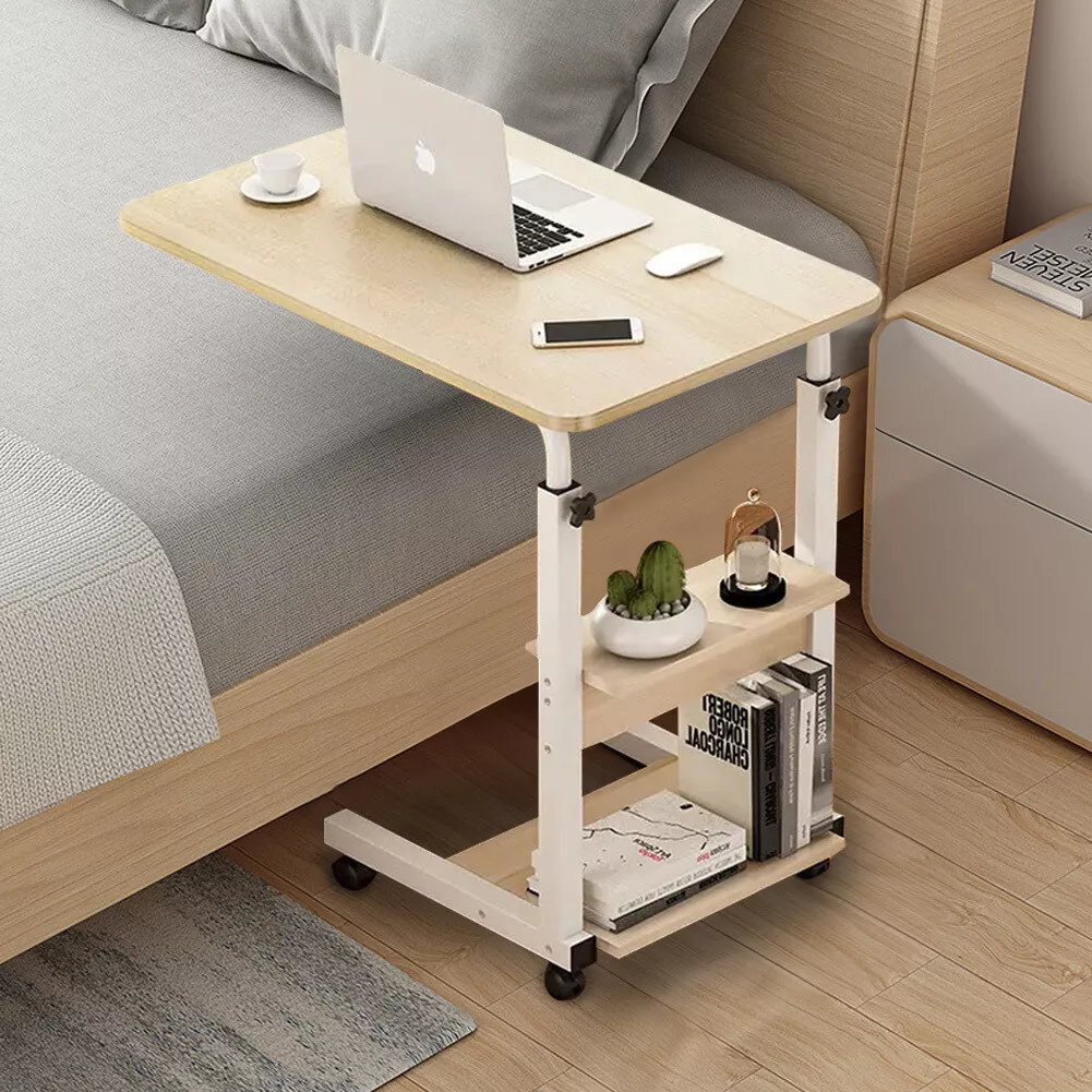 C Shaped Sofa Side Table Bed Tray Rolling Laptop Notebook Desk Height Adjustable