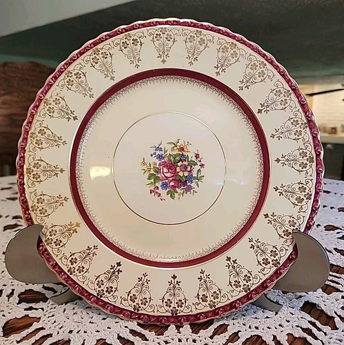 VALENCIA BURGANDY SET OF 3 DINNER PLATES BY MYOTT STAFFORDSHIRE. 1945-1952. - Picture 2 of 11