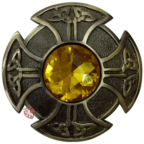 Scottish Kilt Fly Plaid Brooch Various Stone 3" Celtic Knot Pin Brooch Antique - Picture 3 of 12