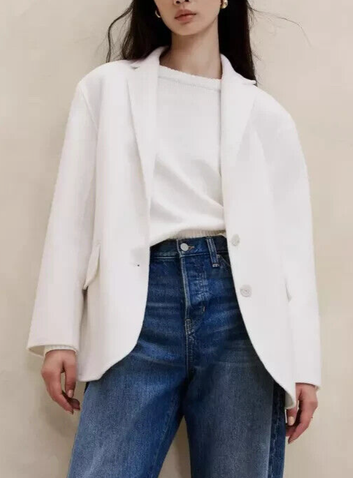 NWT Banana Republic $250 Winter White Nelli Oversized Double-Face Wool Blazer XL