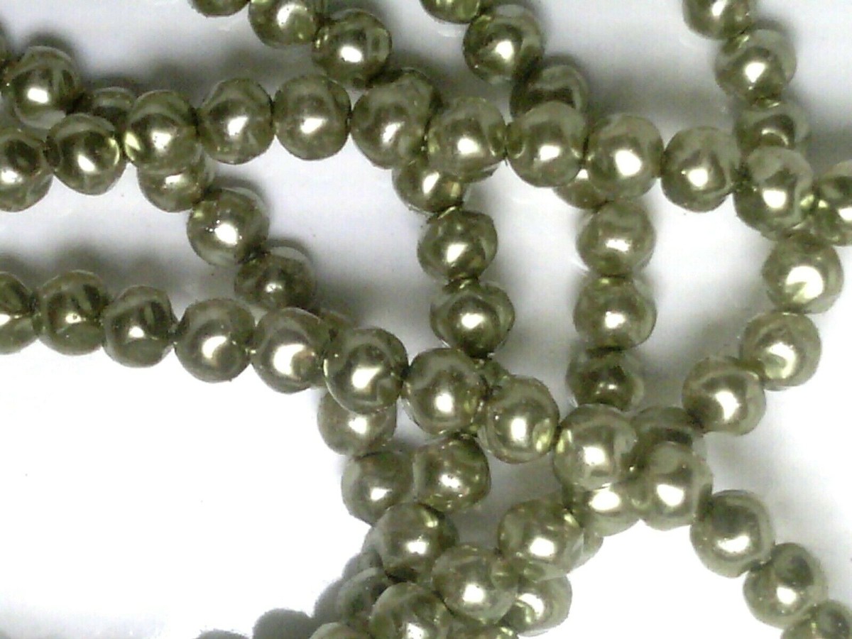 Vtg 4mm Olive Green Pearl Baroque Czech Glass Pearls #061020t (200) - Main Image