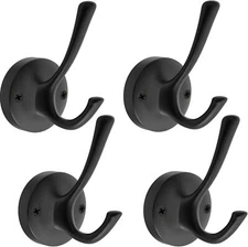 4 Packs Black Coat Hooks Robe Hook Decorative Towel Hooks Double Prong Hooks ...