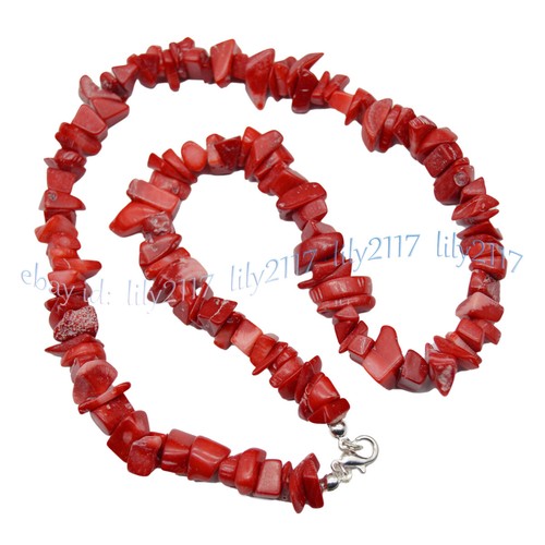 Natural Red Coral Freeform Irregular Nugget Gemstone Beads Necklace 14-48 inches - Picture 4 of 19