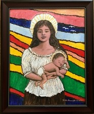 VIRGEN DE LA TIERRA PROMETIDA - pintura acrílica original enmarcada por K. McDermott