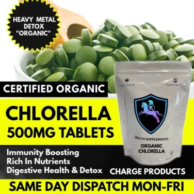CHARGE PRODUCTS Organic Chlorella 500mg Tablets - Cracked Cell Wall Heavy Metal Detox Digestion