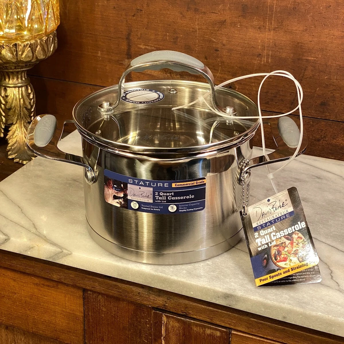 David Burke Stainless Stature Series 2 Qt Tall Casserole w/ Strainer Lid ~ New