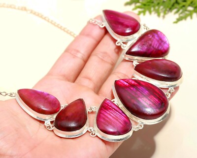 Purple Labradorite Gemstone Handmade Jewelry 925 Sterling Silver Necklace 18''