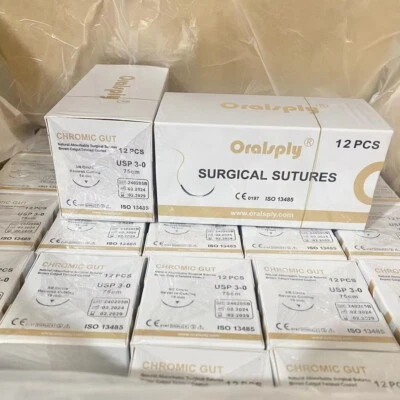 ORALSPLY 8 Boxes USP 3-0 CHROMIC GUT Absorbable Dental Surgical Suture 3/8 Needle Sterile