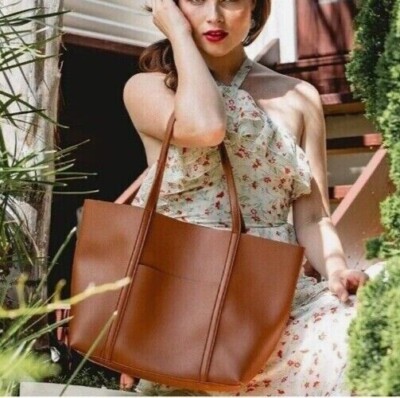 HENNY + LEV~Danielle Tote Bag in Cognac w Dust Bag~New in Bag Vegan Leather Boho
