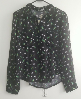Brave Soul Mollie Parrot Print Popover Top Small Black Animal Sheer Long Sleeve
