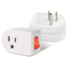 2pc 1 Port Wall Outlet 3 Prong AC Power Adapter Plug With On/off Switch