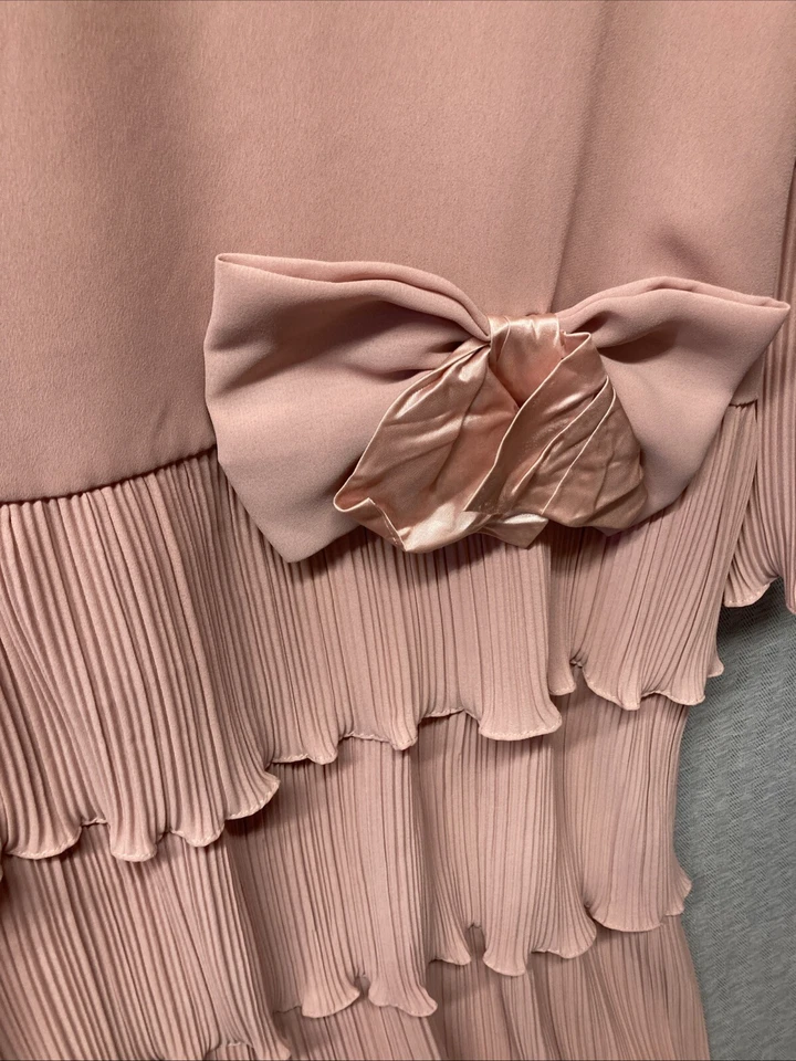 Vintage 80s Womens Size 14 Dress Union Tag USA Tiered Bow Formal Party Flapper - Image 3 of 4