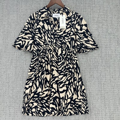 Ba&Sh Mini Dress Robe Groove Womens XS Black Beige Print Allover Short Sleeve