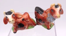 Vintage Cow Bull Salt and Pepper Shaker Boy Girl Semco Japan w/ Cork Stoppers